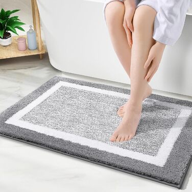 Килимок для ванної з мікрофібри Smiry Non-slip Super Soft Absorbent, що миється 60x90 см, світло-сірий