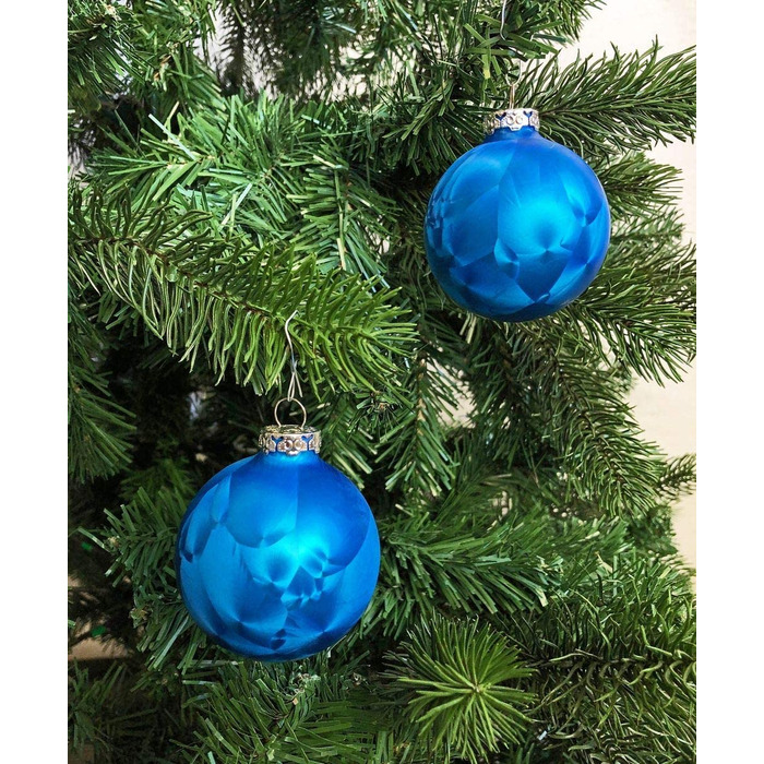 Тюрінгський скляний дизайн 12-кратні скляні ялинкові кулі з крижаним лаком 6 см білий верх Різдвяні кулі кулі (Морський синій)