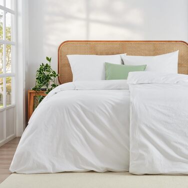 Бетліна 200x220 з бавовни бежевого кольору, супер м'яка, 100% предмита бавовна з льоноподібною структурою, сертифікат ÖKO-TEX. Комплект постільної білизни 200x220 з двома наволочками 80x80 з блискавкою (135x200 см, білий)