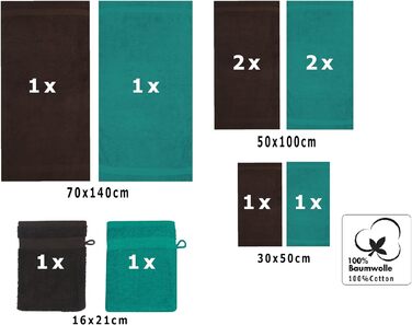 Набір рушників преміум-класу 100 бавовна 2 рушники для душу 4 рушники для рук 2 рушники для гостей 2 рукавички для прання Колір смарагдово-зелений та темно-коричневий, 10-TLG.