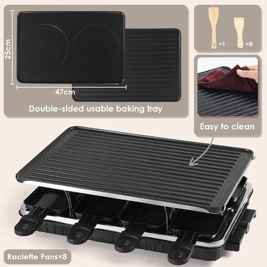 Електричний гриль-ракле для 8 осіб з антипригарним покриттям та 8 міні-сковорідками