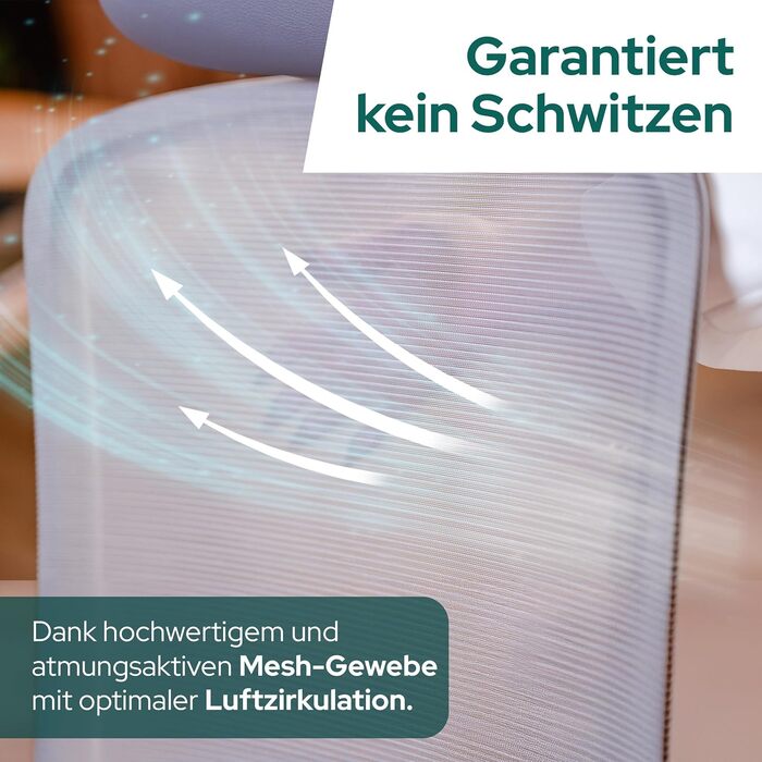 Ергономічне крісло Schekka® для офісу - переможець тестів. Індивідуальне регулювання, підтримка голови та попереку, 3D підлокітники, дихаюча сітка. Макс. вага 150 кг (Світло-сірий/М'ятний)