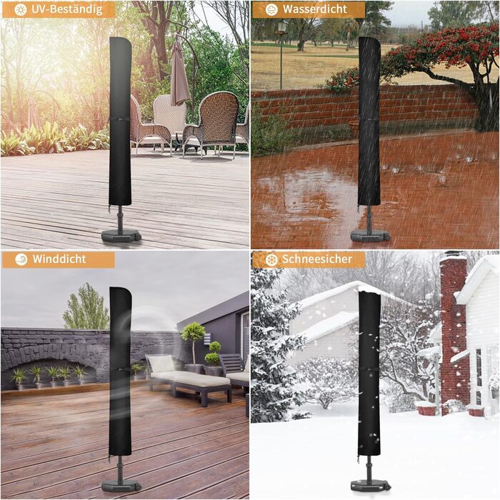 Захисна чохол для парасольки/маркету/газонного сонцезахисту, діаметром до 400 см, водонепроникний, зимостійкий, UV-стійкий, чорний (220x30/50 см)