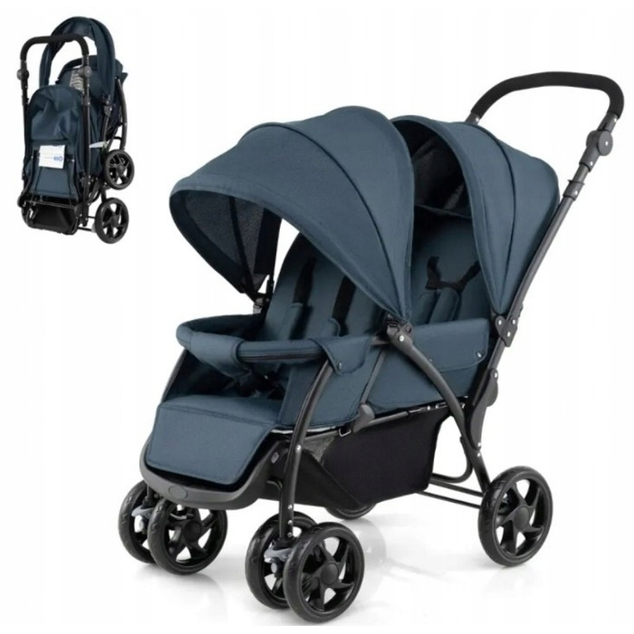 Подвійний прогулянковий візок для близнюків Twin Bugg, складаний, синій, Costway
