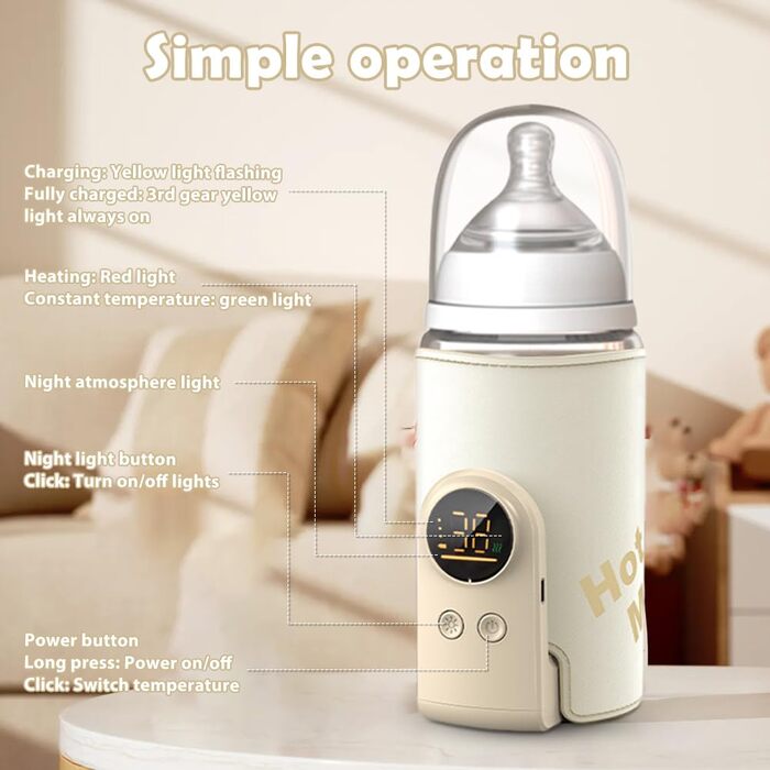 Портативний підігрівач для пляшечок Baby: LCD-дисплей, 6 температурних режимів, швидкий нагрів, для дому та подорожей
