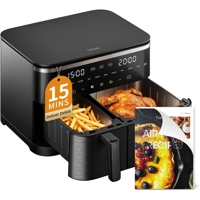 Фритюрниця без олії з підсвічуванням та нагадуванням про струшування, антипригарне покриття, 30-200°C, 78 рецептів, 8-в-1, тиха фритюрниця (11 л)