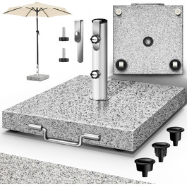 Підставка для парасольки Tillvex® Granit з роликами та ручкою для транспортування, 27 кг, кутова | Підставка для парасольки з нержавіючою сталею | Підставка для парасольки на балкон, сумісна з держателями 16-48 мм та парасольками діаметром 250 см, кутова, сіра