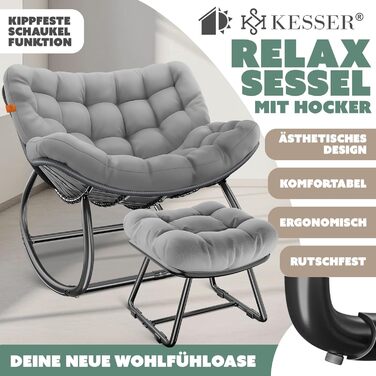 Крісло-гойдалка KESSER® для дому та вулиці, ергономічне | Макс. навантаження 120 кг, стійкі ніжки, стійке до погодних умов (XXL Chillexer Pro, сірий)