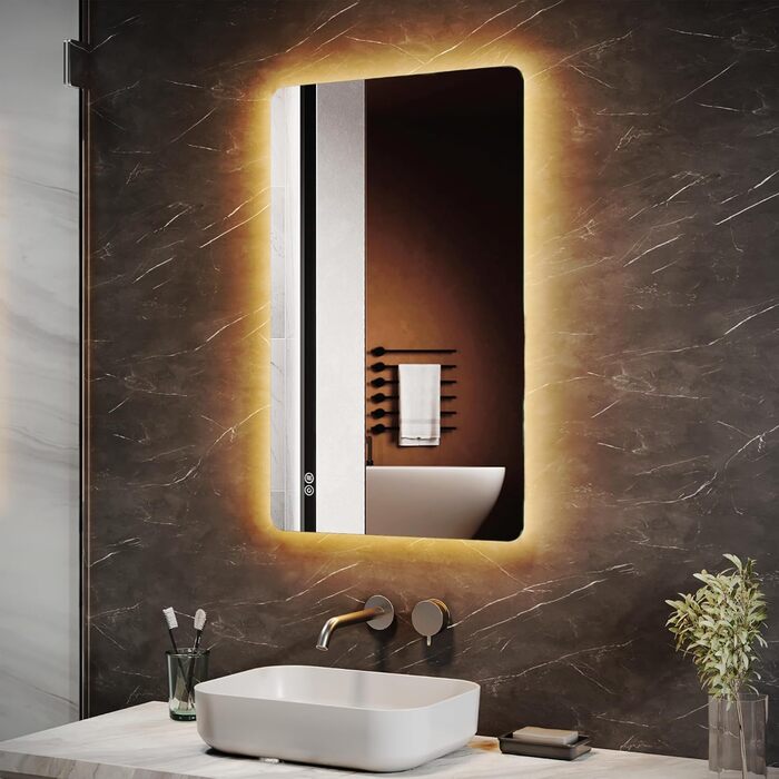 LED дзеркало для ванної кімнати з підсвічуванням 50x80 см, 3 колірні температури, IP44, тип F