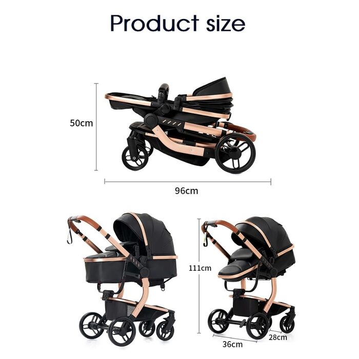 Дитяча коляска 3 в 1 Kinderwagen, 0-4 роки, компактна, складна, з автокріслом, аксесуари (біла)