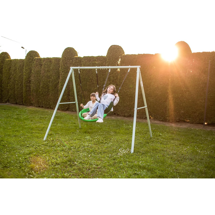 Гойдалка-гніздо для саду HyperMotion Storchennest з А-рамою, 2 місця, 150 кг, зелено-сіра (HYP1)