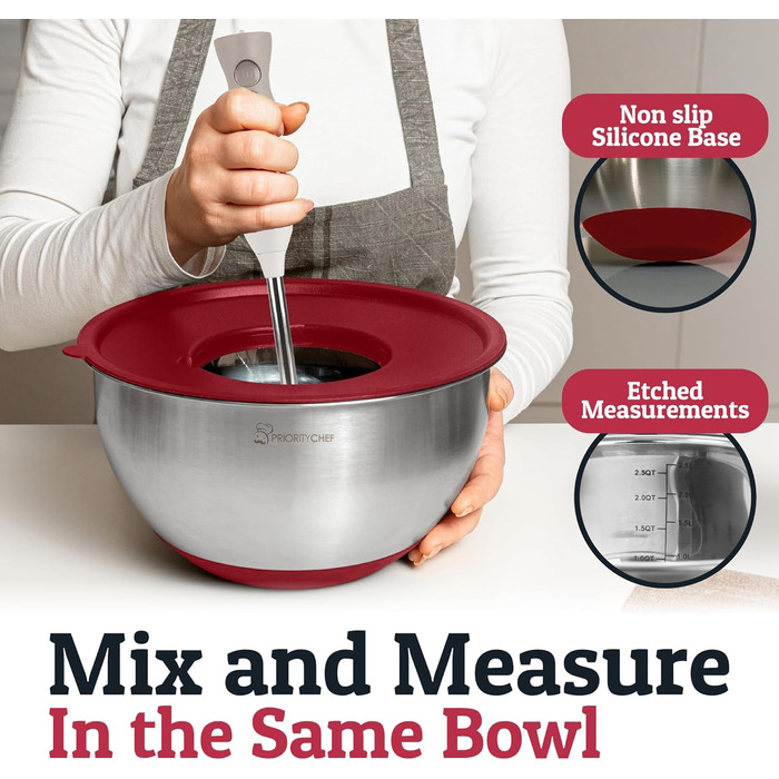 Набір місок для змішування PriorityChef з нержавіючої сталі з кришками, 3 терки, герметичні кришки, силіконова нековзна основа, набір місок для кухні, великі металеві міски для приготування їжі, зелений колір