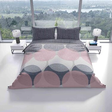 Постільна білизна від Леонадо Вісенті 4 шт. комплект для спальні з бавовни Renforce 155x220 см, рожево-сірі кола, комплект подушок, ковдра на блискавці (135x200 см / 4 предмета)