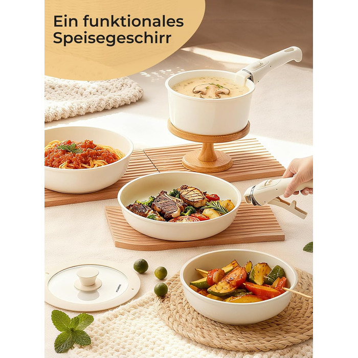 Набір посуду 17 предметів з антипригарним покриттям, індукційний, з керамічним покриттям, сумісний з духовкою, безпечний для миття в посудомийній машині, без PFOA/PFOS