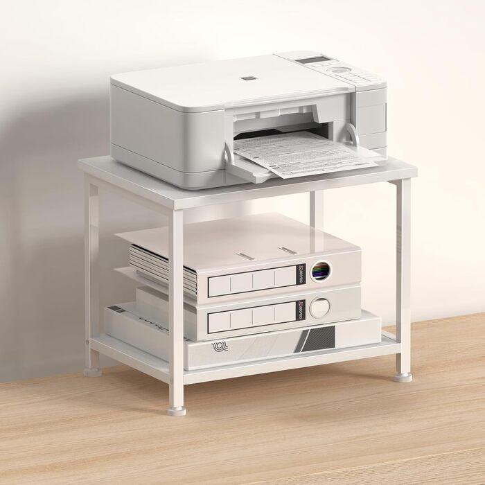 Двоярусний стіл для принтера з роликами Nandae, 30x42x37 см. Підставка для принтера з дерева та металу, мобільний візок з 4 колесами, полиця для зберігання в офіс або вітальню (білий)