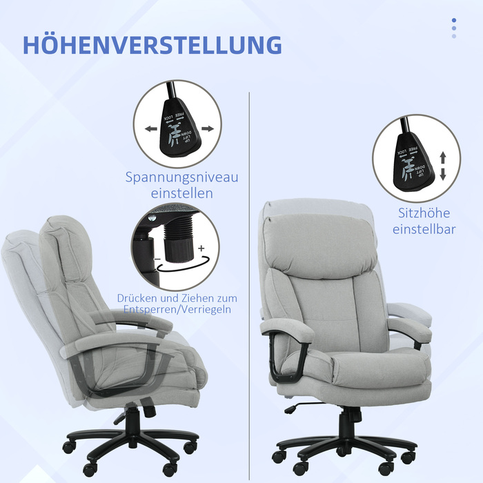 Офісний крісло HOMCOM, ергономічне крісло для комп'ютера з функцією гойдання, з текстурою льону, регульоване по висоті, обертове, з товстими подушками, витримує до 200 кг, для дому та офісу, світло-сіре | Aosom