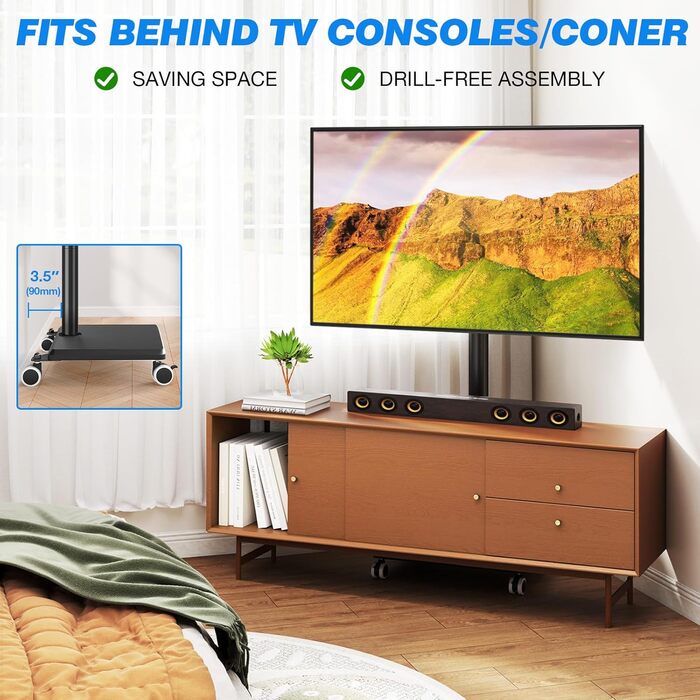 Підставка для телевізора на колесах з полицею, чорна. Підходить для телевізорів 27-55 дюймів, до 40 кг, VESA 400x400 мм