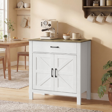 Буфет-шафа для вітальні/кухні в сільському стилі з розсувними дверцятами та регульованими полицями, білий колір