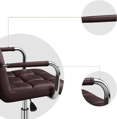 Офісне крісло Yaheetech, стілець для робочого столу, обертовий стілець, робочий стілець зі знімними підлокітниками, регульованими по висоті, зі штучної шкіри (коричневого кольору)