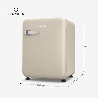Міні-холодильник Klarstein Audrey Evo 68L: Ретро-дизайн, 40 dB, Компресор, Регульовані ніжки, Двері що відкриваються в обидва боки, для спальні та офісу, Кремовий колір, 68 л, Клас енергоефективності E