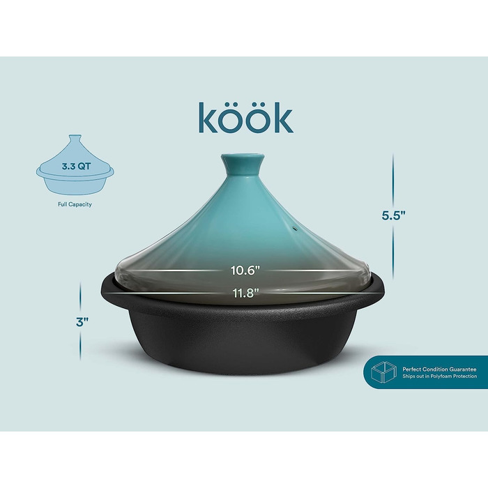 Тажин Кук - каструля для тушкування з емальованого чавуну, 3.3 л, керамічний конічний кришка, сіро-блакитний