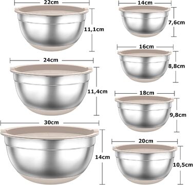 Набір місок TEAMFAR з нержавіючої сталі: салатові міски з кришкою та силіконовим дном, 0.7-6.5 л, (Хакі, 2)