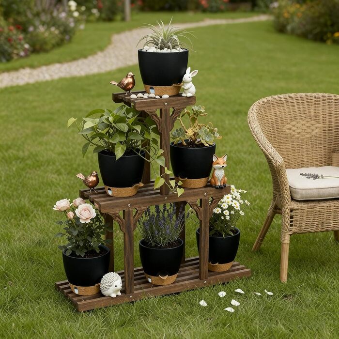 Набір горщиків для квітів ZMTECH 25 см з підставкою, пластикові пересаджувальні горщики з автополивом, кашпо з індикатором рівня води для дому/саду (2 шт., чорний)