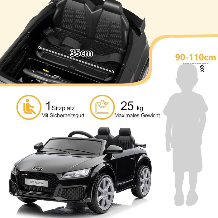 Дитячий електромобіль LEADZM 12V з музикою, сигналом, фарами, дистанційним керуванням, 3-5 км/год, білий/чорний