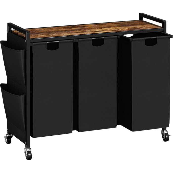 WOWLIVE Подвійний кошик для білизни з кришкою, на коліщатках, з металу, сортувальник для білизни з верхньою полицею та 2 знімними мішками, великий органайзер для одягу, (165л, Чорний)