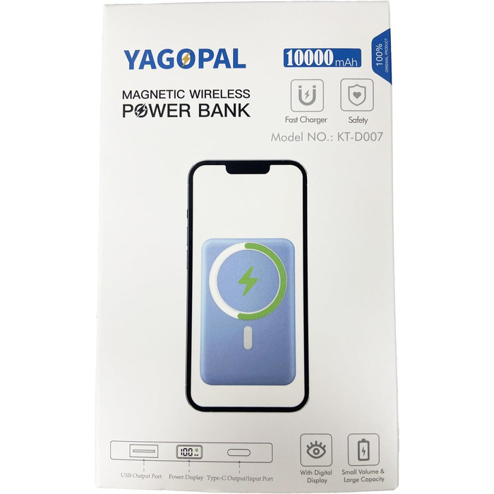 Вт PD, LED дисплей, USB-C, для iPhone 15/14/13/12 (Синій), 10000mAh, 22.5