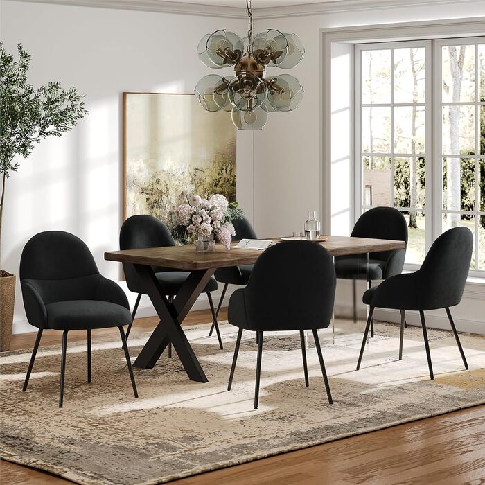 Набір обідніх стільців з підлокітниками – 4 шт. Ергономічні м'які стільці з тканинним покриттям та металевими ніжками для кухні, вітальні, їдальні, бежевий/чорний (велюр)