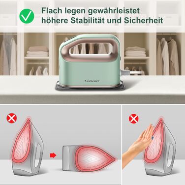 Праска з парою Newbealer 1200W: компактна, для подорожей, 3 режими, швидкий нагрів 45с, зелена