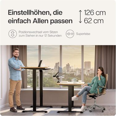 Електричний регульований стіл Desktronic - білий/чорний, з сенсорним керуванням та подвійним мотором