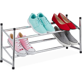 Висувна полиця для взуття, 2 рівні, 10 пар взуття, метал і пластик, В x Ш x Г 36 x 63-115 x 23 см, срібло