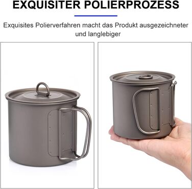 Титанова кружка Widesea 600 мл з foldable ручкою для кемпінгу та пікніків на природі