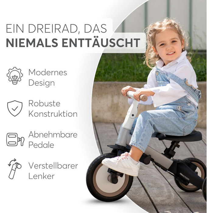 KikkaBoo FLIP Триколісний велосипед 5-в-1, з штовхальною ручкою, від 1 до 5 років, армійсько-зелений (бежевий)