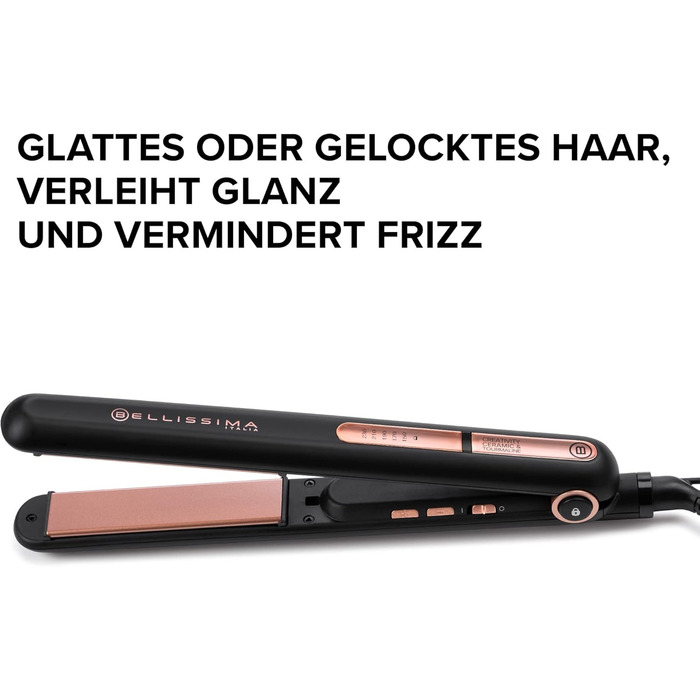 Випрямляч для волосся, гладка або хвиляста укладка, керамічне та турмалінове покриття, регулювання температури від 150 C до 230 C, швидке нагрівання