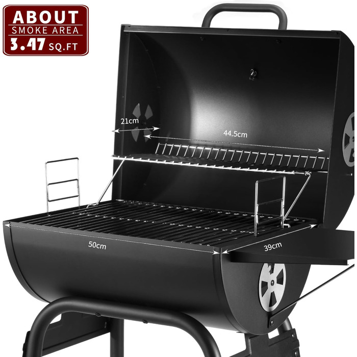 Дров'яний гриль-возок: гриль на дровах з решіткою та термометром, великий гриль для барбекю, гриль-смокер для саду