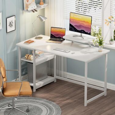 Білий письмовий стіл GreenForest з місцем для зберігання, 100 см, комп'ютерний стіл з підставкою для монітора, для дому та офісу, 140x50 см