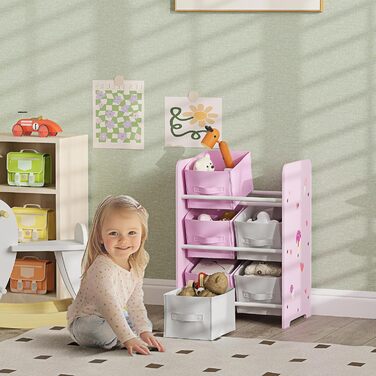 Дитяча полиця для іграшок AIYAPLAY з 6 коробками з фетру, 43x30x60 см (Рожева)
