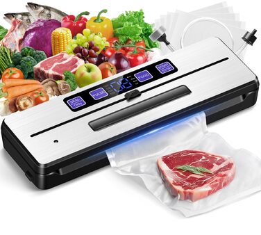 Вакууматор для продуктів LanBlu 7 в 1 з подвійним гарячим швом, вакуумний пакувальник для сухих та вологих продуктів, 80кПа