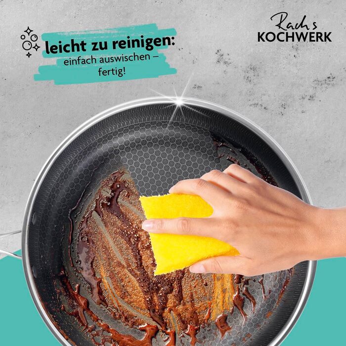Сковорода Kochwerk Rachs з рифленою поверхнею ⌀28 см | Сковорода з нержавіючої сталі з антипригарним покриттям та високим бортиком | Підходить для всіх типів плит | Стійка до подряпин та придатна для духовки | З рецептами ⌀28 см
