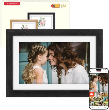 Цифровий рамка для фотографій з дерева, Wi-Fi, 32GB, 10.1 дюйма, IPS сенсорний екран, Frameo APP, подарунок, дуб (чорний дуб)