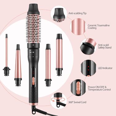 Локкенштаб 5 в 1 Haglater: Керамічний локкенштаб з насадками для великих та маленьких локонів (9-38 мм)