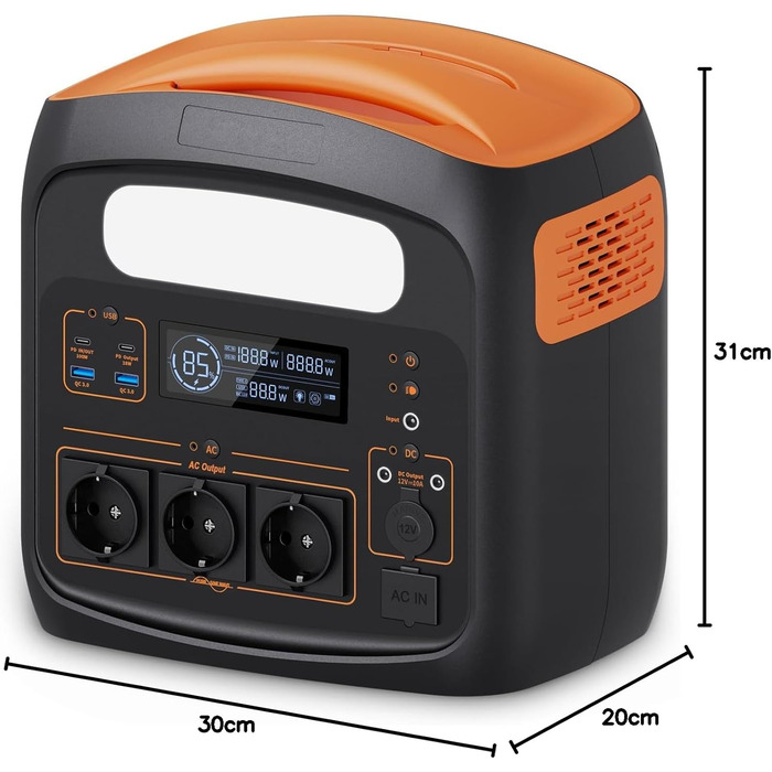 Портативна електростанція NECESPOW N1200, 1102.5Wh, LiFePO4, 1500W (3000W пік), 3 розетки AC, чиста синусоїда, 50Hz, для дому та відпочинку на природі