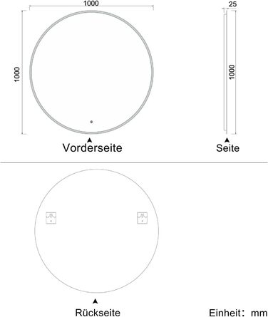 LED дзеркало Aica для ванної кімнати, діаметр 50 см, регульоване освітлення (холодне/нейтральне/тепле), пам'ять, антизапар, сенсорне керування, автоматичне вимкнення