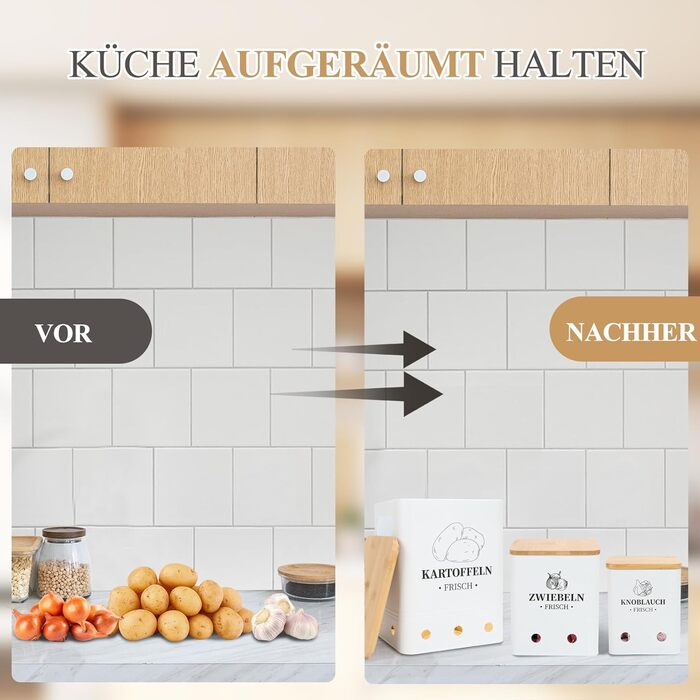 Коробки для зберігання картоплі, цибулі та часнику, 3 шт., з бамбуковим кришками, чорні