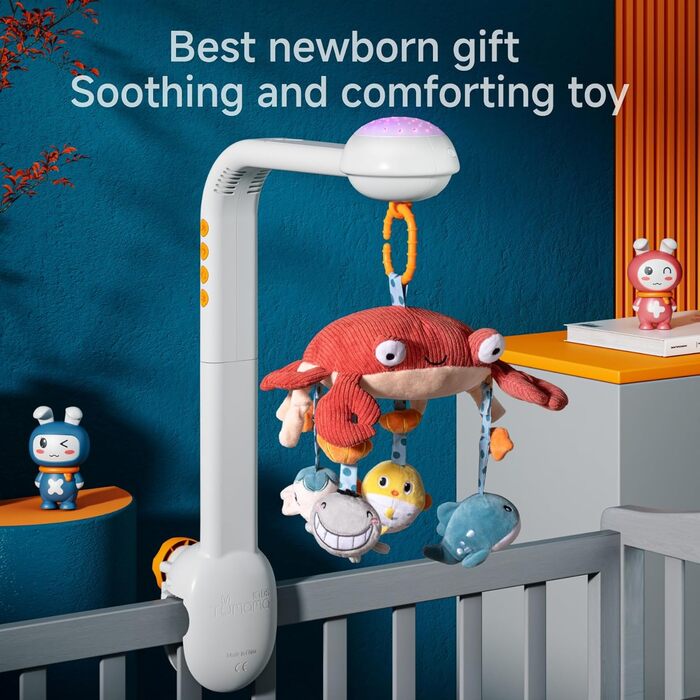Мобіль для дитячої кроватки TUMAMA: музика, нічник, м'які іграшки, для немовлят 0-9 місяців