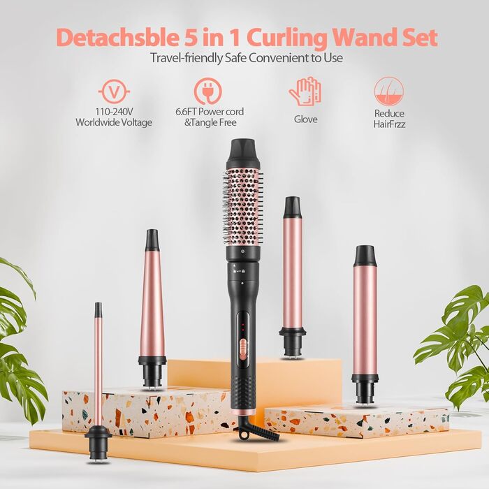 Локкенштаб 5 в 1 Haglater: Керамічний локкенштаб з насадками для великих та маленьких локонів (9-38 мм)