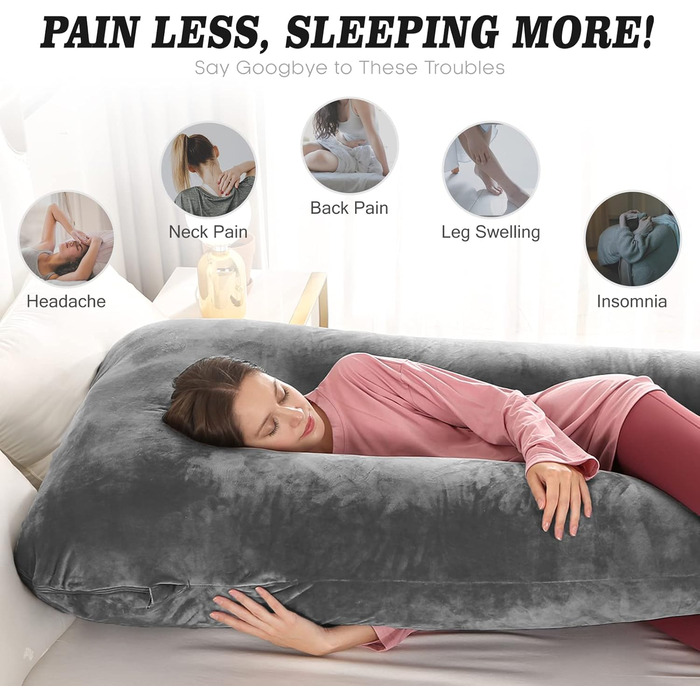 Подушка для вагітних W&D's Dream 160 см XXXL, подушка для годування, U-подібна форма, сіро-темний колір, 160*78 см